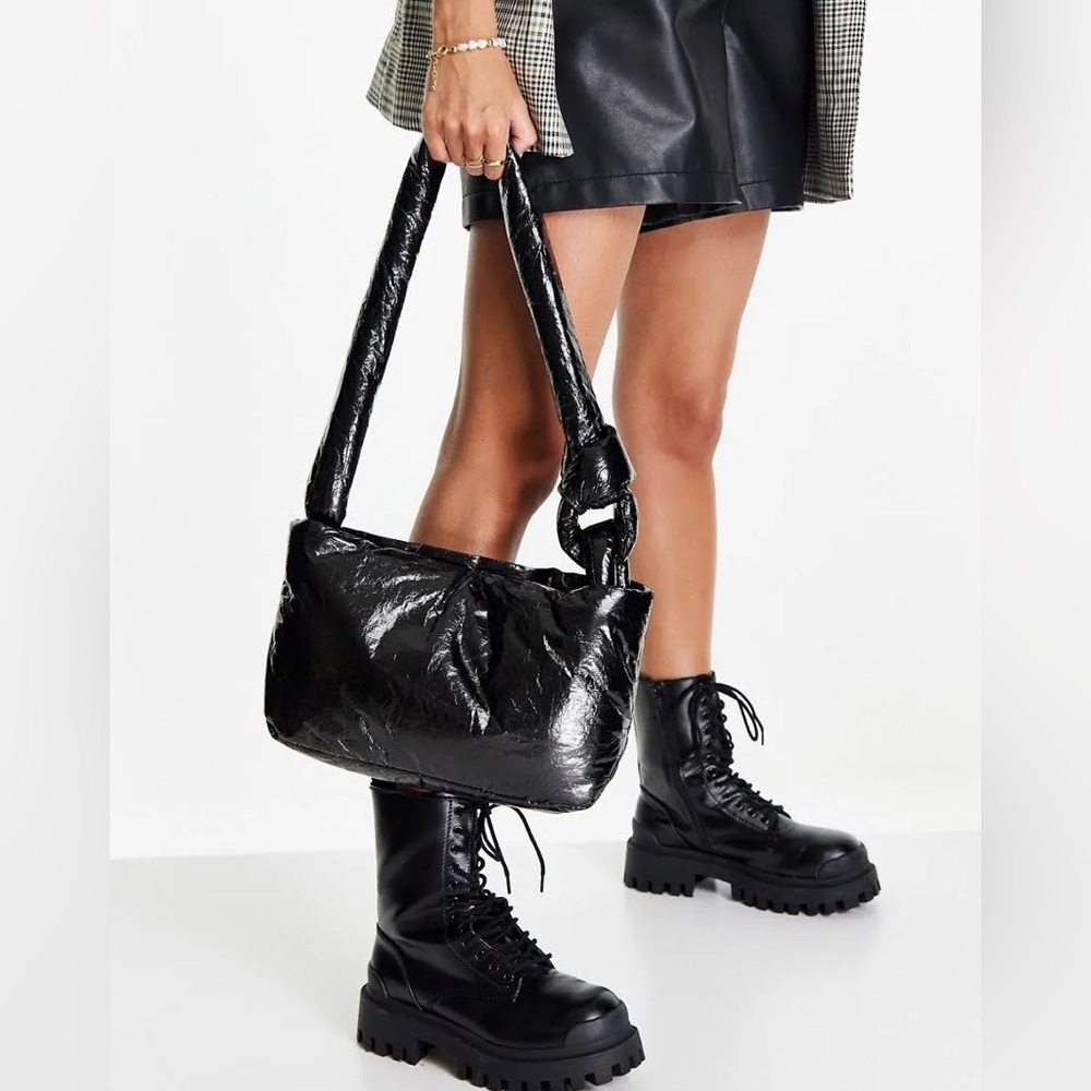 Topshop Wet Look Knot Shoulder Bag in Black